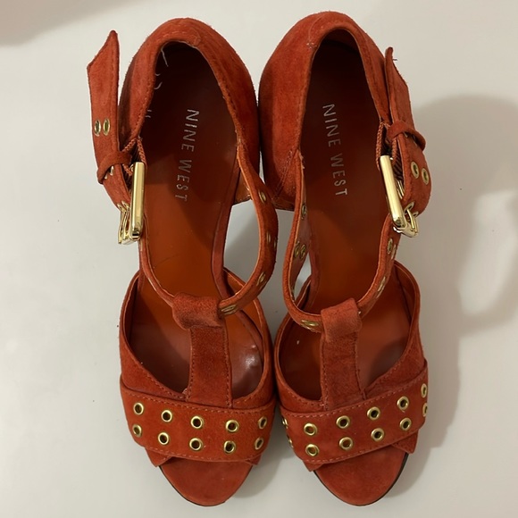 Nine West Orange Suede (leather) Vintage High Heels Sandals - Picture 4 of 7